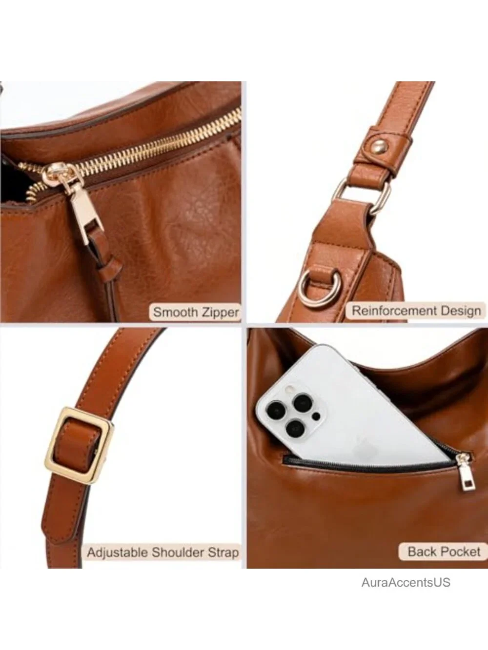 3-in-1 Hobo Bag Crossbody Shoulder PU Leather Purse Set with Wallet